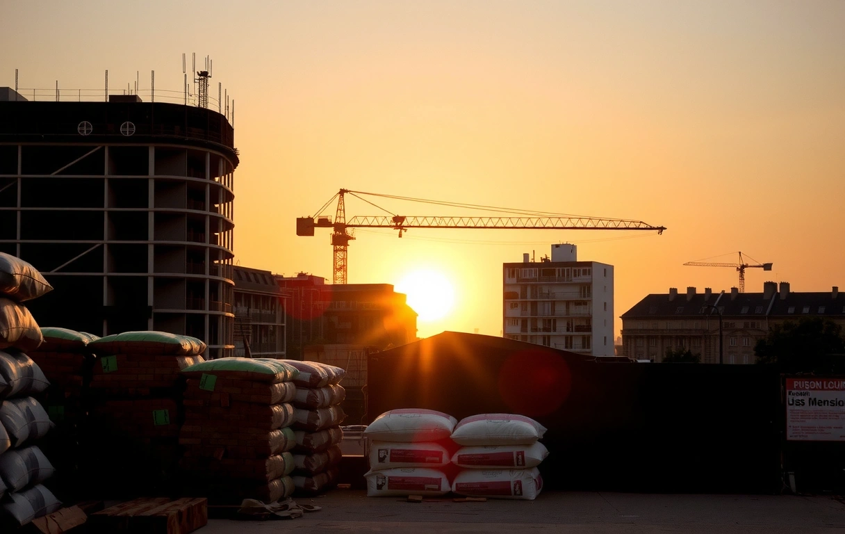 Chantier parisien au coucher du soleil